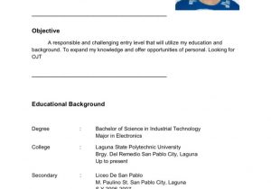 Sample Resume for Ojt Industrial Psychology Students Resume for Ojt Im Looking for Ojt Pany Im Electronics
