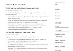 Sample Resume for Online English Teacher Esl Teacher Resume Example