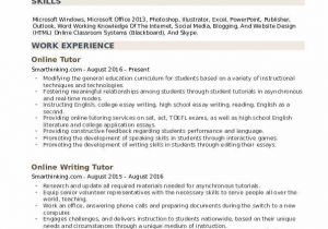 Sample Resume for Online English Tutor Line Tutor Resume Samples