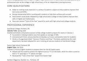 Sample Resume for Online English Tutor without Experience Tutor Resume and Cover Letter Examples