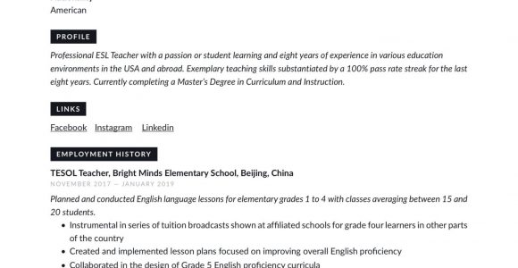 Sample Resume for Online Esl Teacher 19 Esl Teacher Resume Examples & Writing Guide 2020