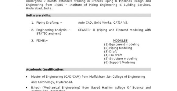 Sample Resume for Piping Design Engineer Sample Piping Design Engineer Resume Pdf Pipe (fluid …