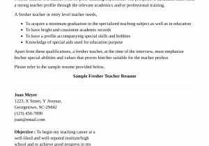 Sample Resume for Preschool Teacher Fresher Preschool Teacher Resume with No Experience