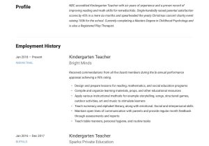 Sample Resume for Preschool Teacher India Kindergarten Teacher Resume & Writing Guide  12 Examples 2020