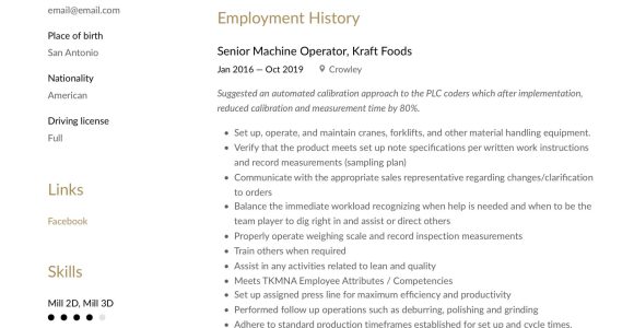 Sample Resume for Press Brake Operator Machine Operator Resume & Writing Guide  12 Templates 2020