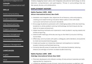 Sample Resume for Primary Teachers In India Sample Resume Of Maths Teacher with Template & Writing Guide …