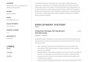 Sample Resume for Production Manager In India Film Production Manager Resume