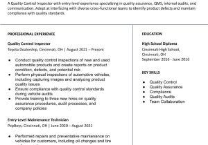 Sample Resume for Quality Control Officer Quality Control Resume Examples In 2022 – Resumebuilder.com