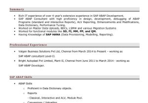 Sample Resume for Sap Hr Fresher Sap Abap Consultant Cv
