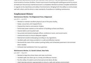 Sample Resume for School Maintenance Worker Maintenance Worker Resume Example & Writing Guide Â· Resume.io