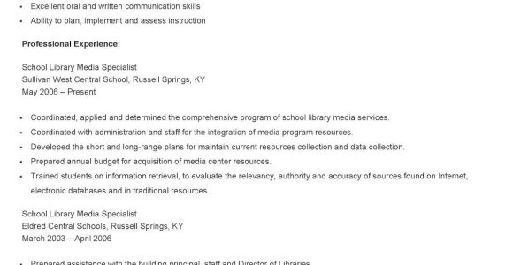 Sample Resume for School Media Specialist Sample School Library Media Specialist Resume Library Media …