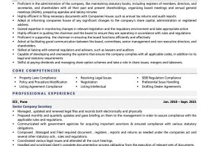 Sample Resume for Secretary In Corporate Business Company Secretary Resume Examples & Template (with Job Winning Tips)