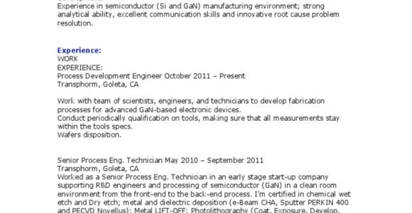 Sample Resume for Semiconductor Field Engineer Semiconductor Process Engineer Resume Pdf Semiconductor Device …