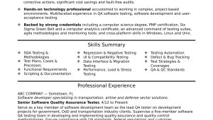 Sample Resume for Senior Automation Tester Experienced Qa software Tester Resume Sample Monster.com