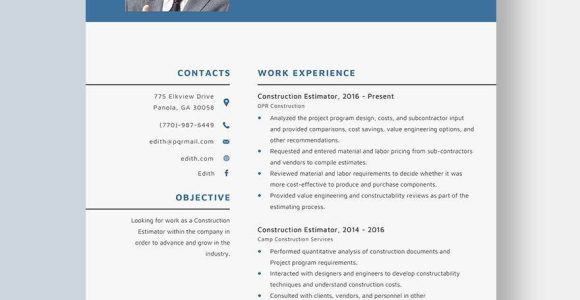 Sample Resume for Senior Residential Estimator Construction Estimator Resume Template – Word, Apple Pages …