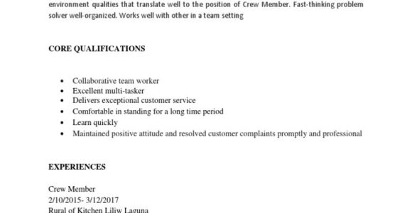 Sample Resume for Service Crew In Jollibee Resume – Crew Pdf