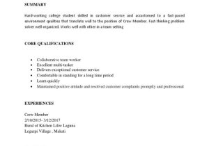 Sample Resume for Service Crew with No Experience Resume – Crew Pdf