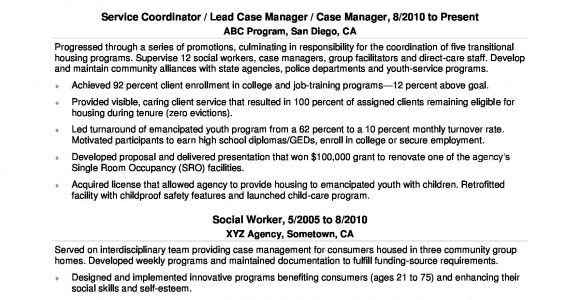 Sample Resume for social Service Case Manager social Worker Resume Sample Monster.com