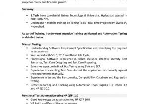 Sample Resume for software Test Engineer Fresher 01 Testing Fresher Resume
