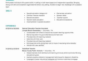 Sample Resume for Special Education Teacher assistant Special Education Teacher assistant Resume Example