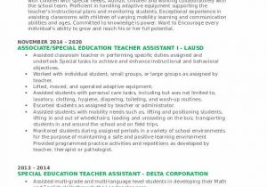 Sample Resume for Special Education Teacher assistant Special Education Teacher assistant Resume Samples
