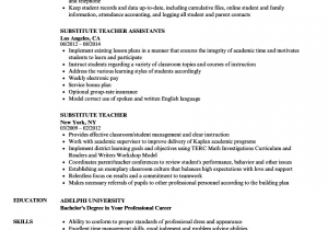 Sample Resume for Substitute Teacher Position Substitute Teaching Resume
