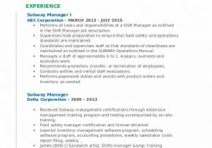 Sample Resume for Subway Restaurant Worker Subway Manager Resume Samples