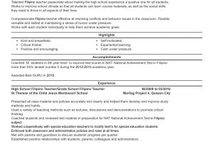 Sample Resume for Teachers without Experience In the Philippines Resume Sample for Teachers In the Philippines