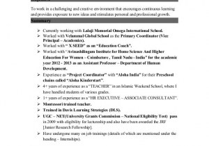Sample Resume for the Post Of Principal Resume for the Post Of A Coordinator Vice Principal
