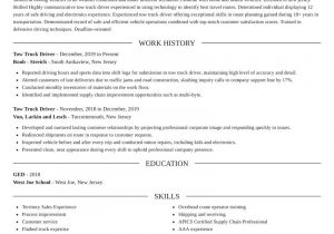 Sample Resume for tow Truck Driver tow Truck Driver Resumes