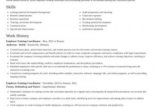Sample Resume for Training and Development Coordinator Employee Training Coordinator Resume Generator & Content