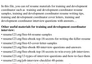 Sample Resume for Training and Development Coordinator top 8 Training and Development Coordinator Resume Samples