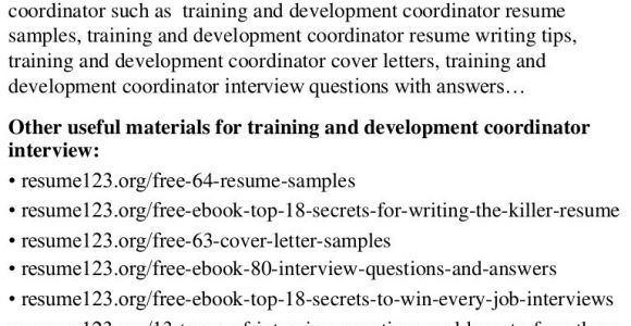 Sample Resume for Training and Development Coordinator top 8 Training and Development Coordinator Resume Samples
