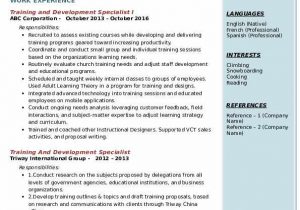 Sample Resume for Training and Development Specialist Pdf Training and Development Specialist Resume Samples