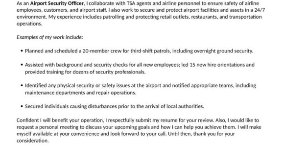 Sample Resume for Tsa Airport Security Airport Security Officer Cover Letter