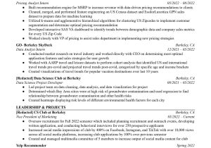 Sample Resume for Uc Berkeley Students Current Data Science Major at Uc Berkeley Graduating In Fall 2023 …