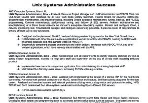 Sample Resume for Unix System Administrator Linux Unix System Administrator Resume October 2021