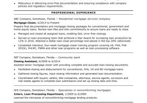 Sample Resume for Us Mortgage Underwriter Mortgage Closer Resume Sample Monster.com