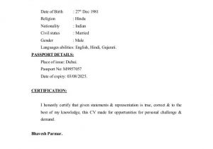 Sample Resume for Us Visa Application Visit Visa Resume