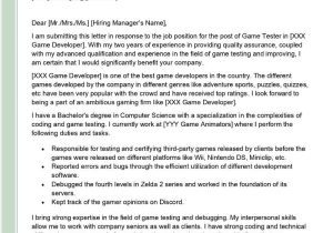 Sample Resume for Video Game Qa Tester Game Tester Cover Letter Examples – Qwikresume