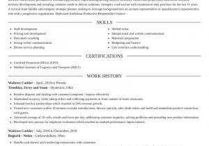 Sample Resume for Waitress and Cashier Waitress Cashier Resumes