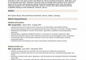 Sample Resume for Waitress and Cashier Waitress Resume Samples