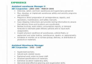 Sample Resume for Warehouse assistant Manager assistant Warehouse Manager Resume Samples