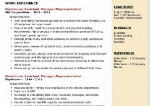 Sample Resume for Warehouse assistant Manager Warehouse assistant Manager Resume Samples