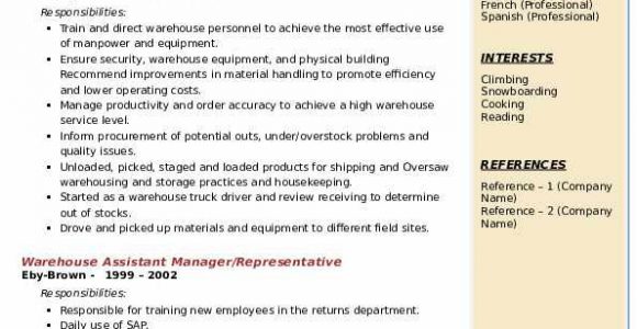 Sample Resume for Warehouse assistant Manager Warehouse assistant Manager Resume Samples