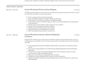 Sample Resume for Warehouse order Picker General Warehouse Worker Resume Template Warehouse Worker …