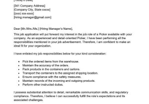 Sample Resume for Warehouse order Picker Picker Cover Letter Examples – Qwikresume