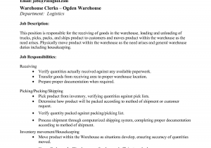 Sample Resume for Warehouse Picker Packer Picker Packer Resume