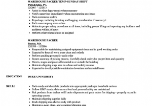 Sample Resume for Warehouse Picker Packer Warehouse Packer Resume Samples