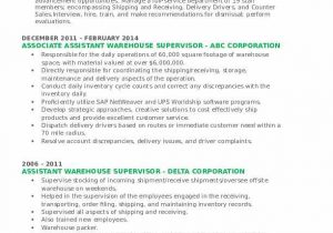 Sample Resume for Warehouse Supervisor Position assistant Warehouse Supervisor Resume Samples